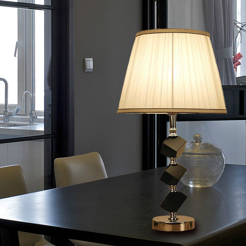 Modernist White Crystal Block Table Lamp With Conical Design - Perfect For Living Room Lighting