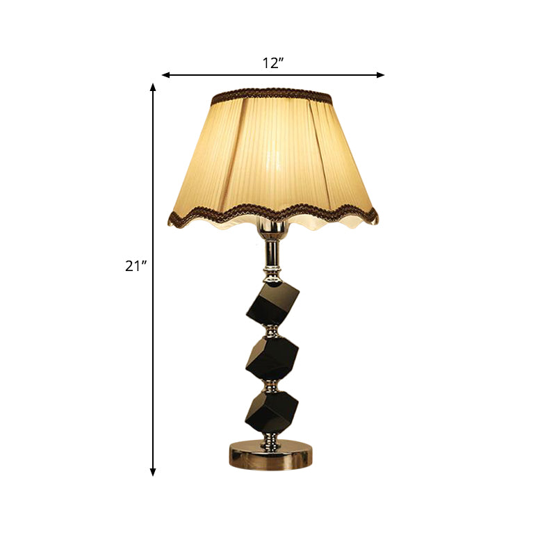Contemporary Light Brown Scalloped Nightstand Lamp With Crystal Block Detailing