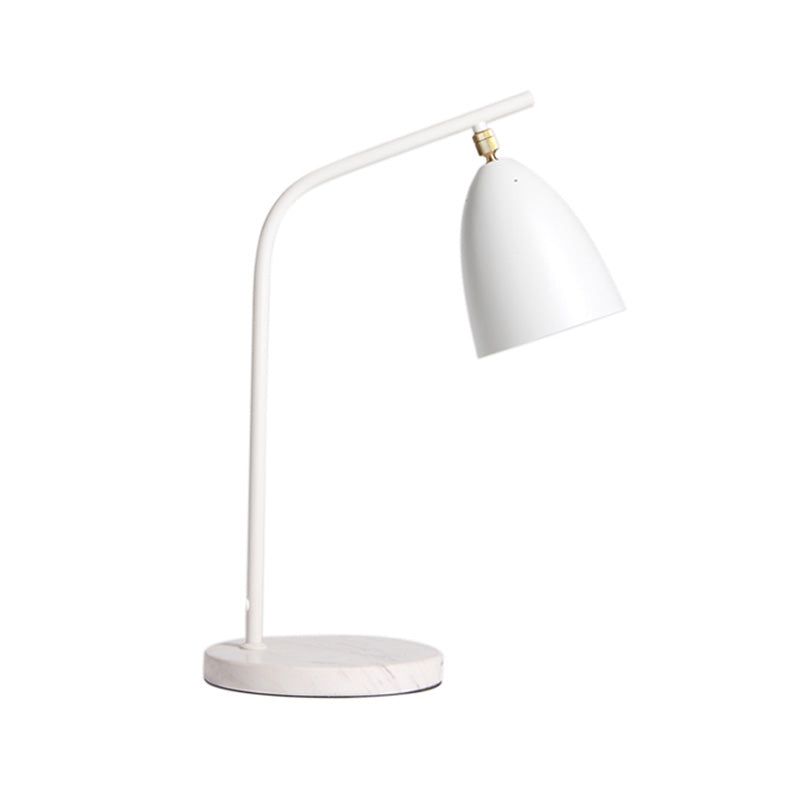 Modern Metal Bell Nightstand Lamp With Curvy Arm - White Led Reading Light