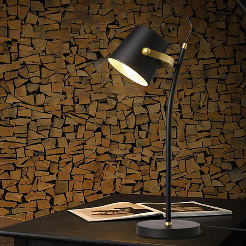 Modern Black Barrel Desk Lamp With Metal Shade
