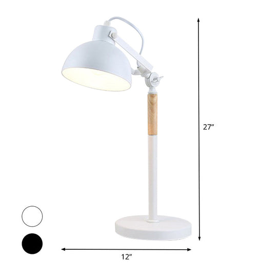 Modern Metal Night Table Lamp: 1-Head Bowl Desk Light In White/Black With Rotating Node
