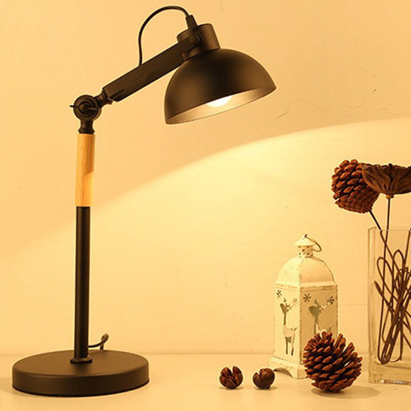 Modern Metal Night Table Lamp: 1-Head Bowl Desk Light In White/Black With Rotating Node Black
