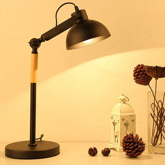 Modern Metal Night Table Lamp: 1-Head Bowl Desk Light In White/Black With Rotating Node Black