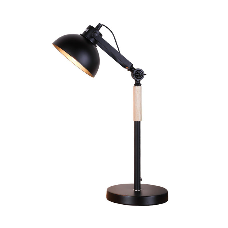 Modern Metal Night Table Lamp: 1-Head Bowl Desk Light In White/Black With Rotating Node