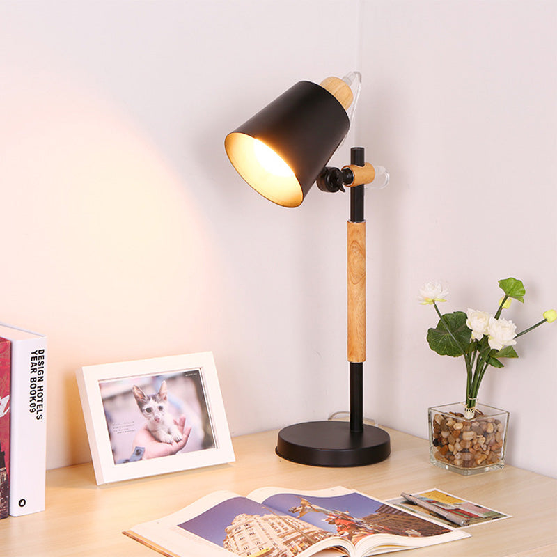 Modernist White/Black Small Desk Lamp With Metal Shade - 1 Head Study Task Lighting Black