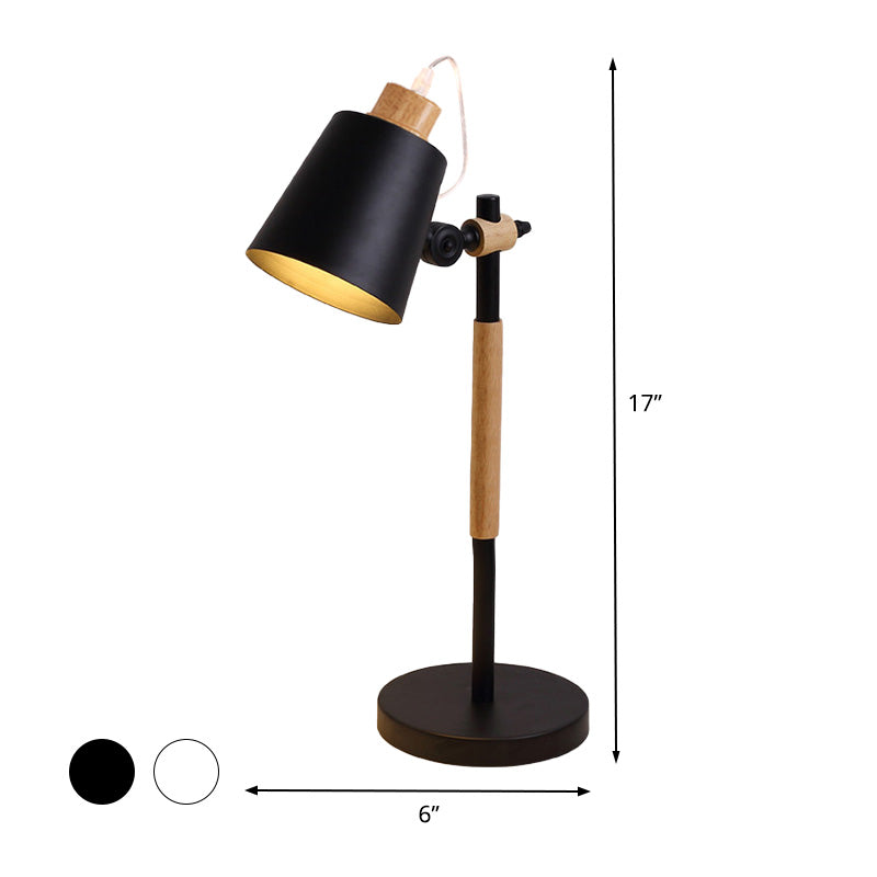 Modernist White/Black Small Desk Lamp With Metal Shade - 1 Head Study Task Lighting