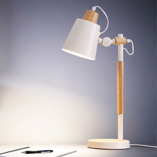 Modernist White/Black Small Desk Lamp With Metal Shade - 1 Head Study Task Lighting White