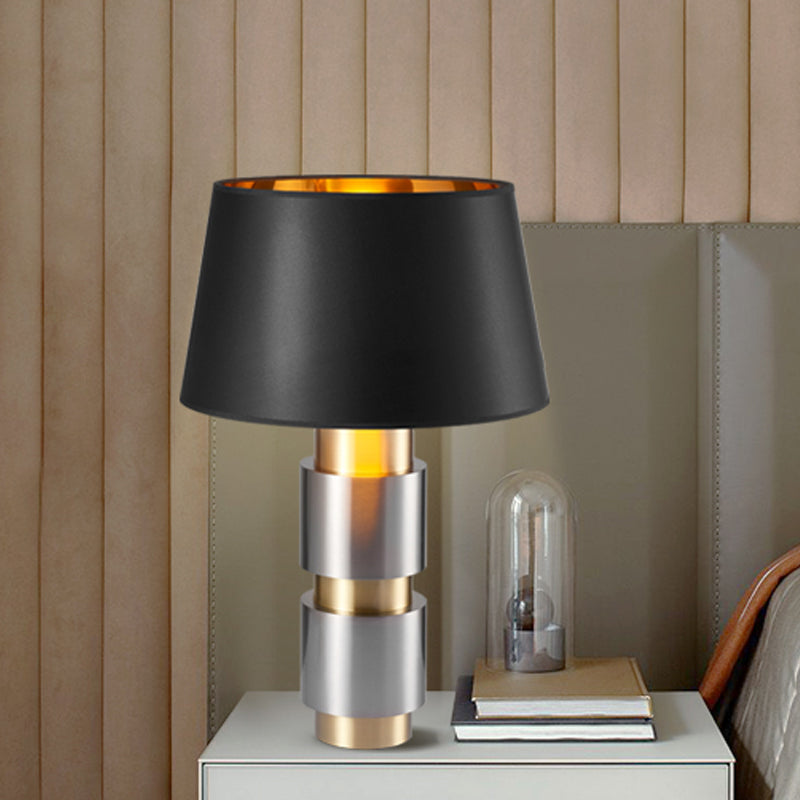 Minimalist Fabric Empire Shade Night Table Light - 1-Bulb Black Metal Nightstand Lighting For