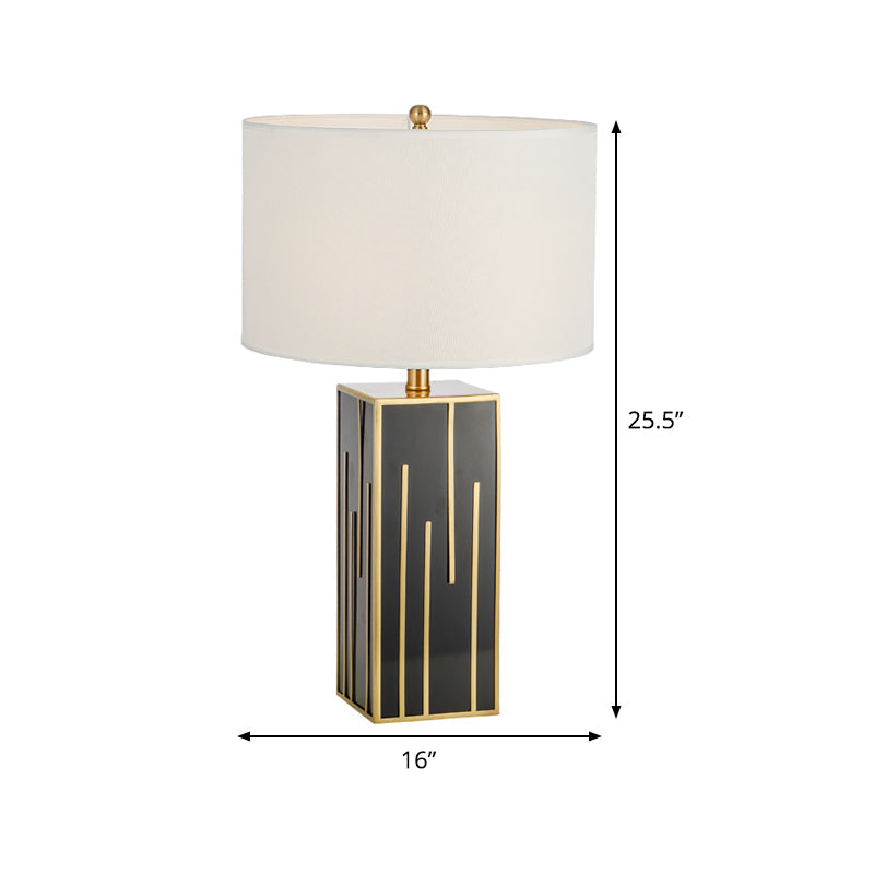 White Cylinder Nightstand Lamp - Fabric Table Light For Living Room