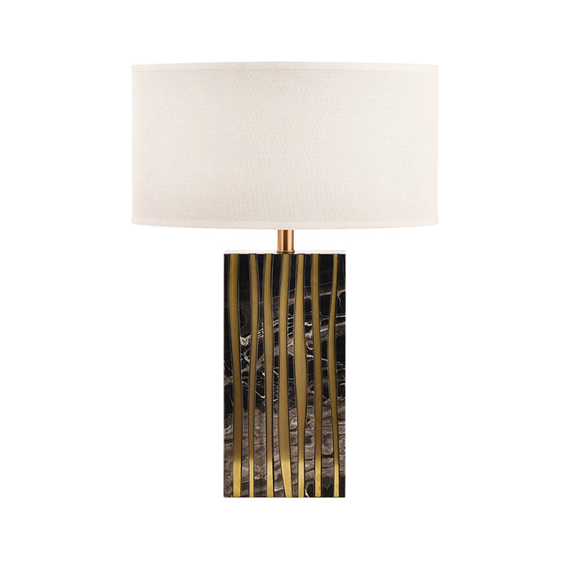 Modern Black Drum Night Table Lamp: 1-Light Fabric Lighting For Bedroom Nightstand