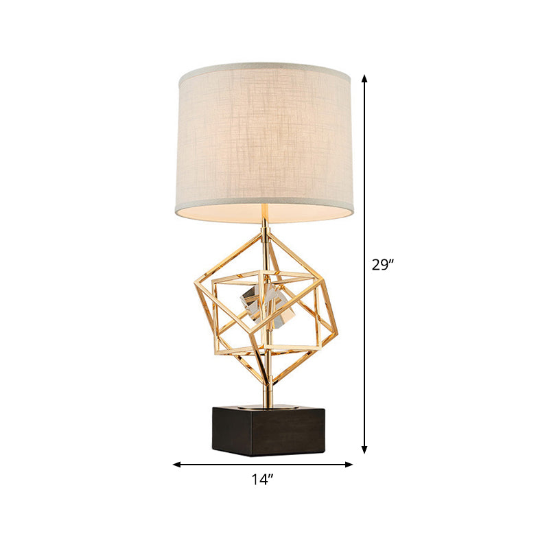 Luxury Gold Fabric Bedroom Nightstand Lamp With Stone Pedestal