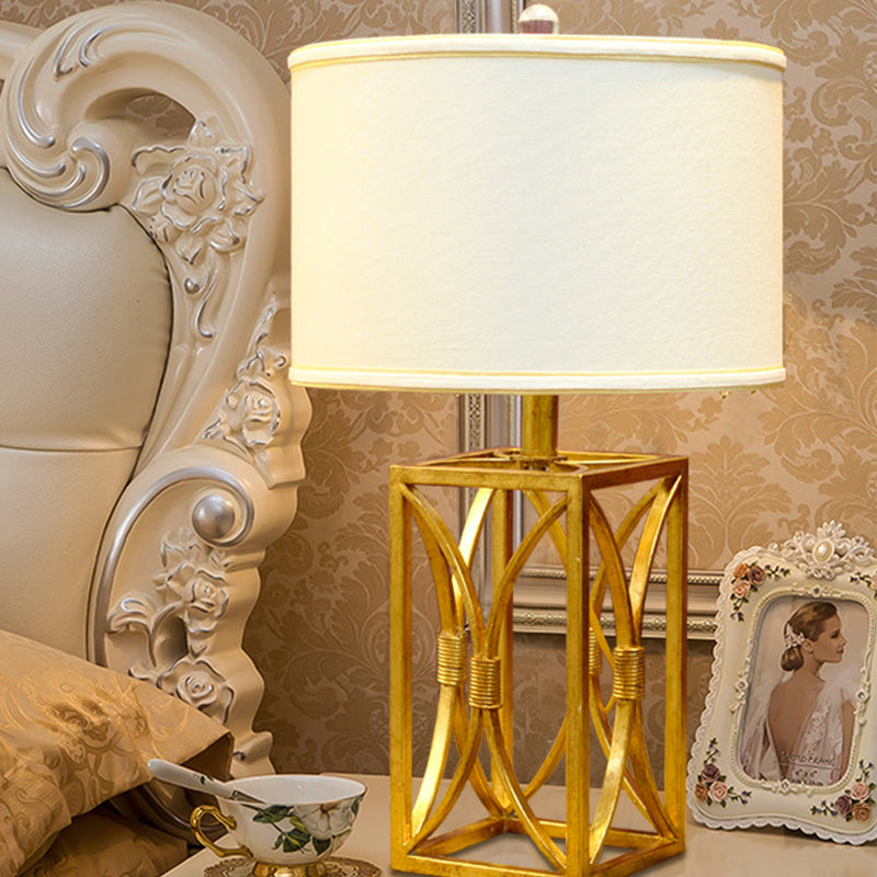 Modern Metal Cylinder Nightstand Light In Gold For Living Room
