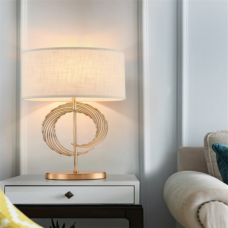 Contemporary Gold Drum Table Lamp - Stylish Bedroom Lighting Fixture