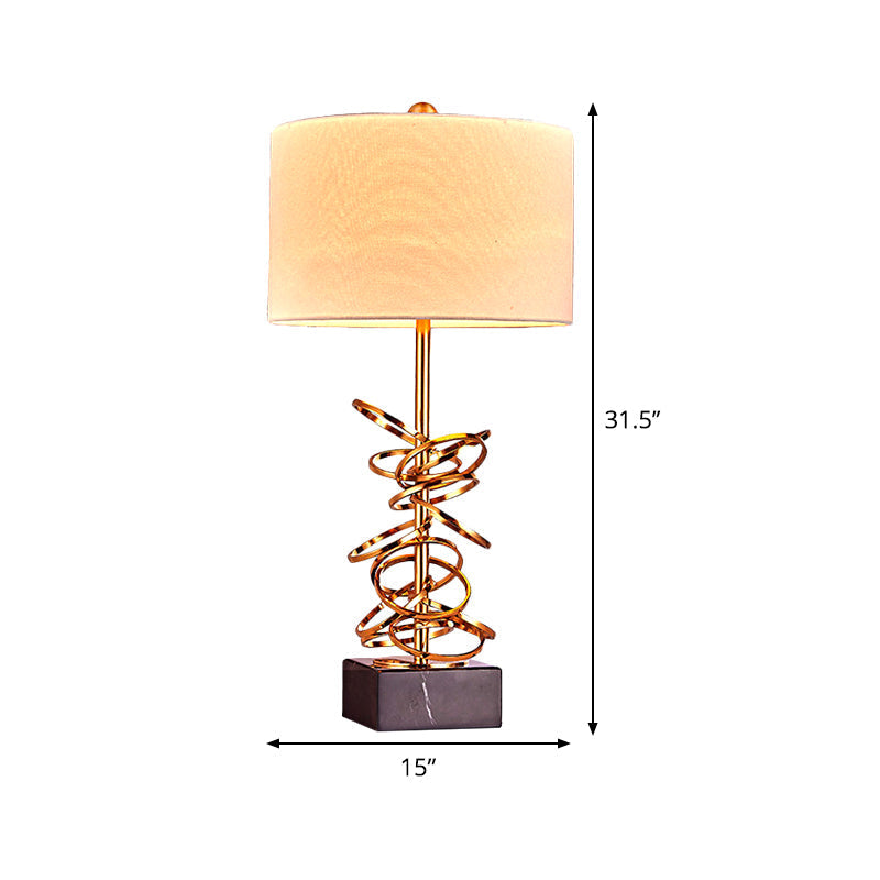 Black Metal Circle Fabric Nightstand Light: Postmodern Bedside Lamp With 1-Bulb