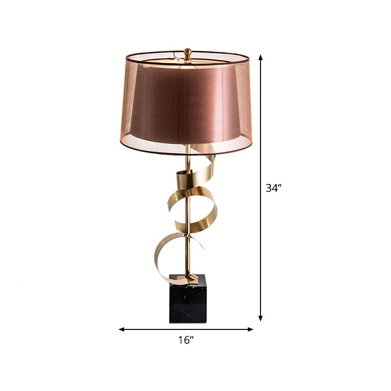 Modern Stone Conical Nightstand Lamp In Brown Fabric Ideal For Living Room Ambiance