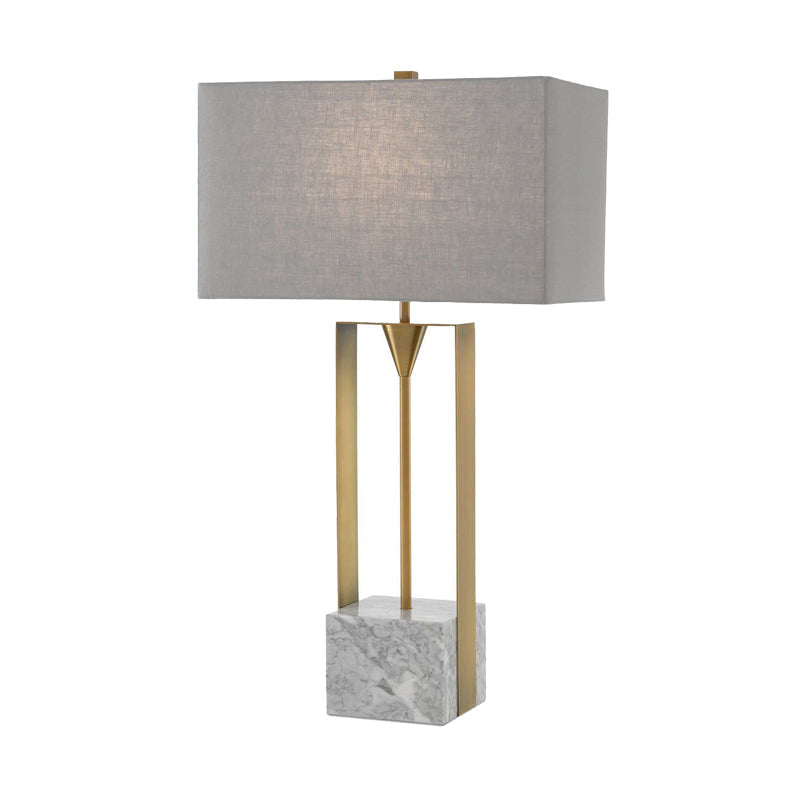 Grey Rectangular Stone Table Lamp With Fabric Shade - Modern 1-Bulb Nightstand Light