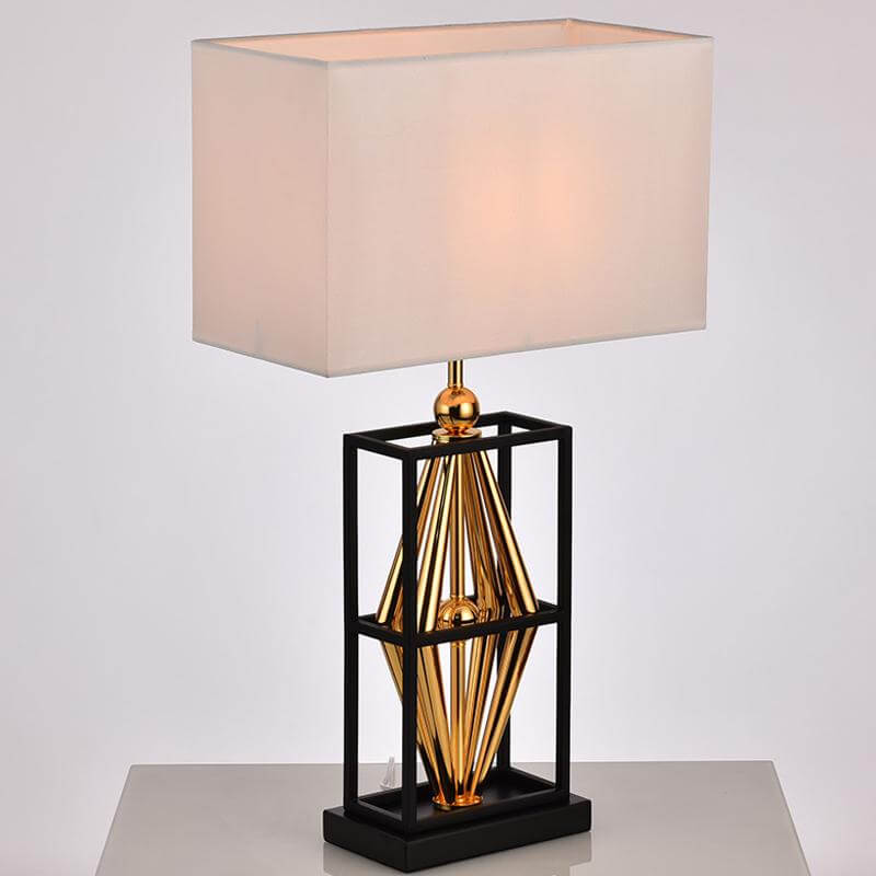 Bedroom Metal Table Lamp With Postmodern Design White Night Lighting And Rectangle Fabric Shade