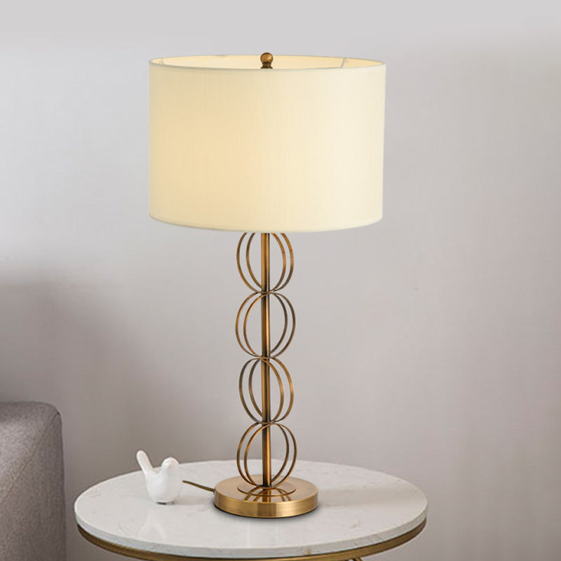 Contemporary Fabric Cylindrical Night Light - White Metal Table Lighting For Living Room