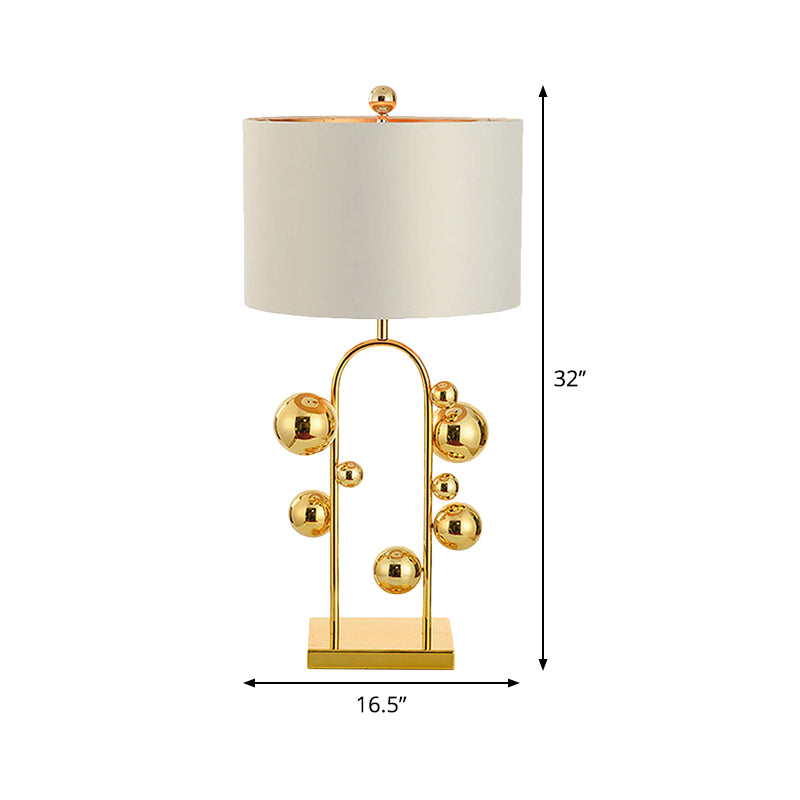 Ball Metal Night Table Lamp - Post-Modern 1 Light | White Fabric Nightstand Lighting For Living Room