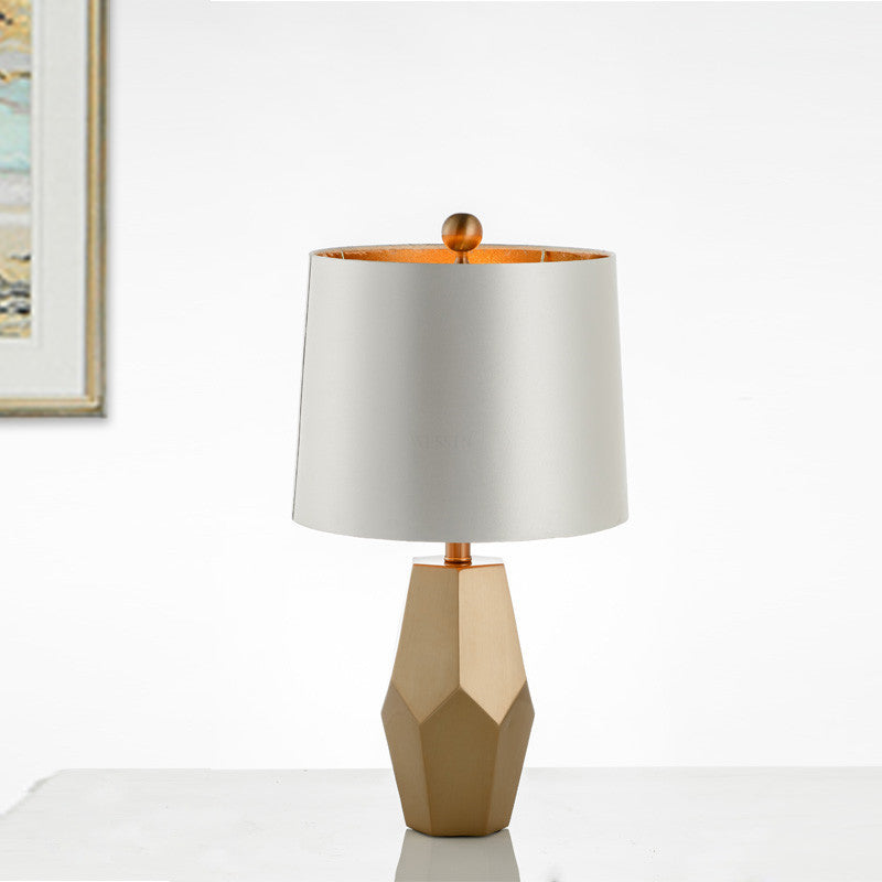 White Geometric Base Metal Table Light: Luxury Empire Shade Night Lighting For Living Room