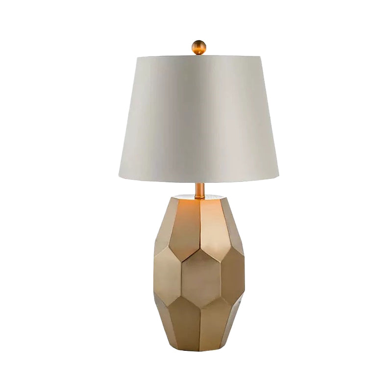 Nordic White Fabric Table Lamp With Geometric Metal Base - Perfect For Restaurant Nightstands