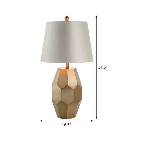 Nordic White Fabric Table Lamp With Geometric Metal Base - Perfect For Restaurant Nightstands
