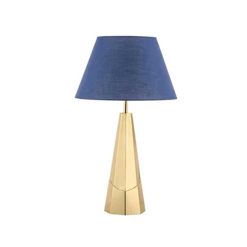 Post-Modern Blue Metal Table Lamp With Empire Shade For Living Room - 1-Bulb Fabric Nightstand Light