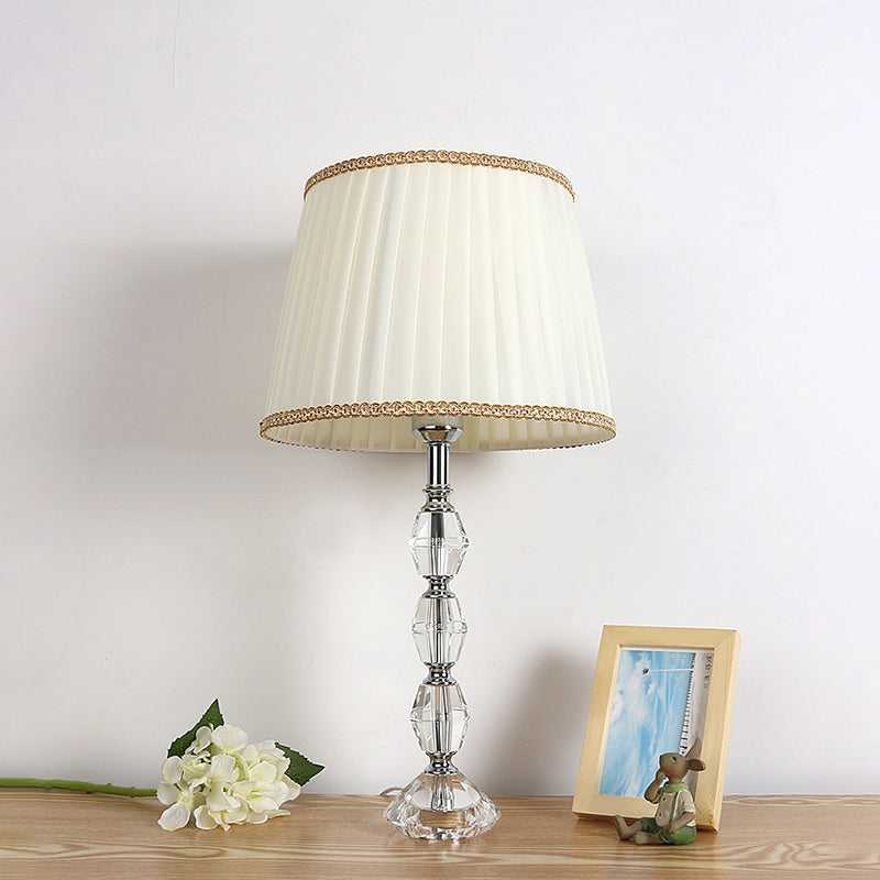 Modern Crystal Nightstand Light For Living Room - White Barrel Table Lamp