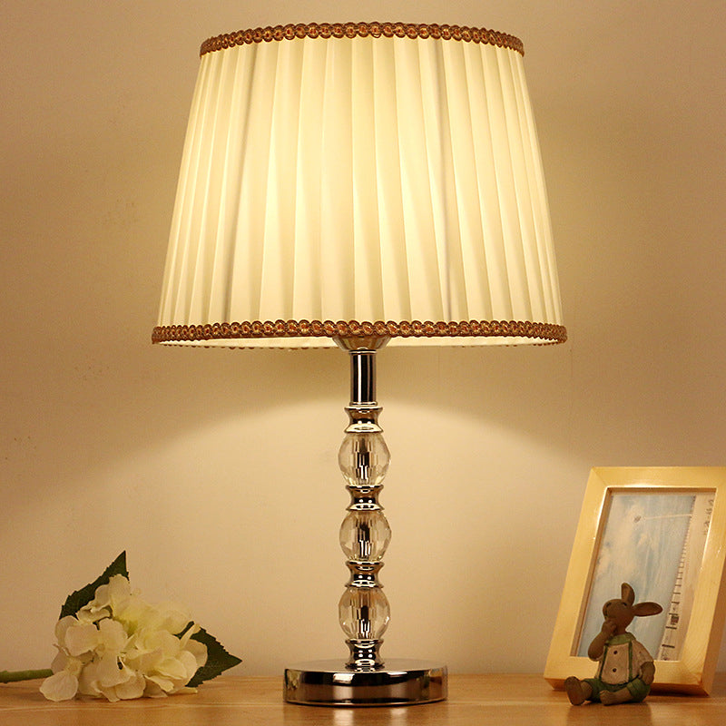 Modern Crystal Barrel Nightstand Lamp 1 Bulb Beige Table Light For Bedroom