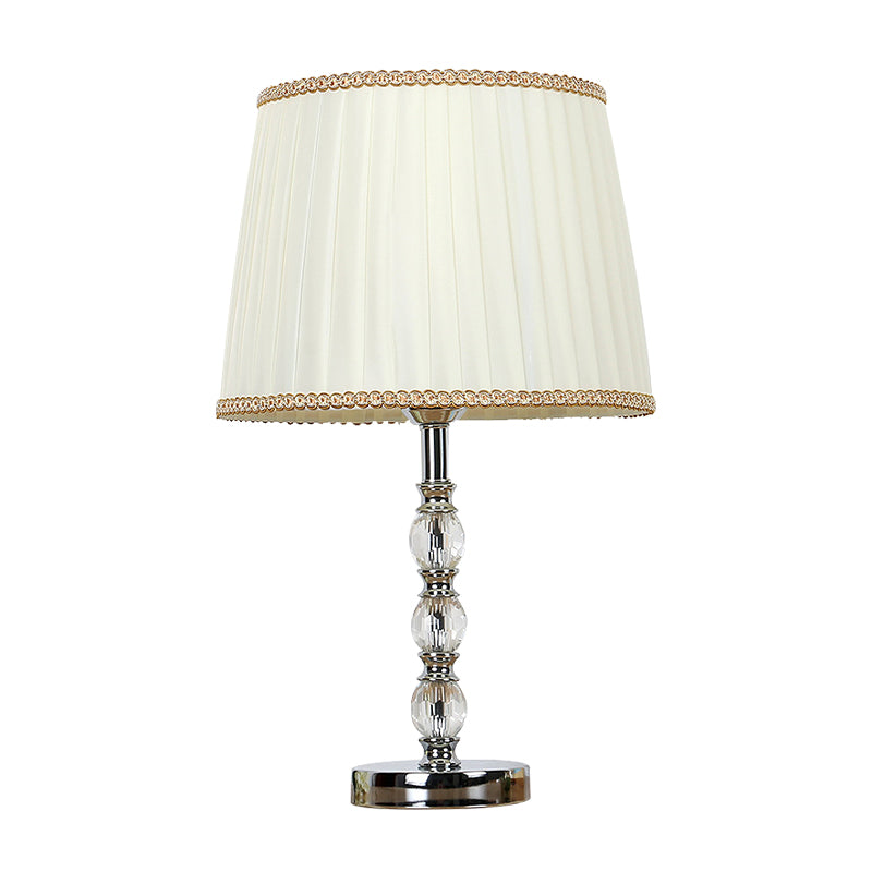 Modern Crystal Barrel Nightstand Lamp 1 Bulb Beige Table Light For Bedroom