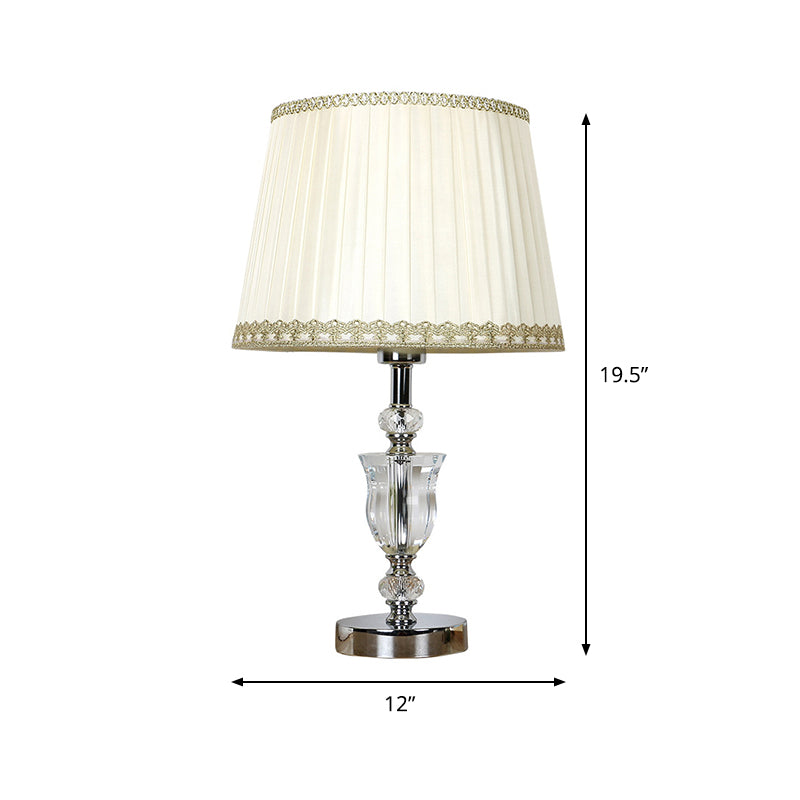 Modern White Cone Night Table Lamp With Urn-Shaped Crystal Head: Sleek Nightstand Light