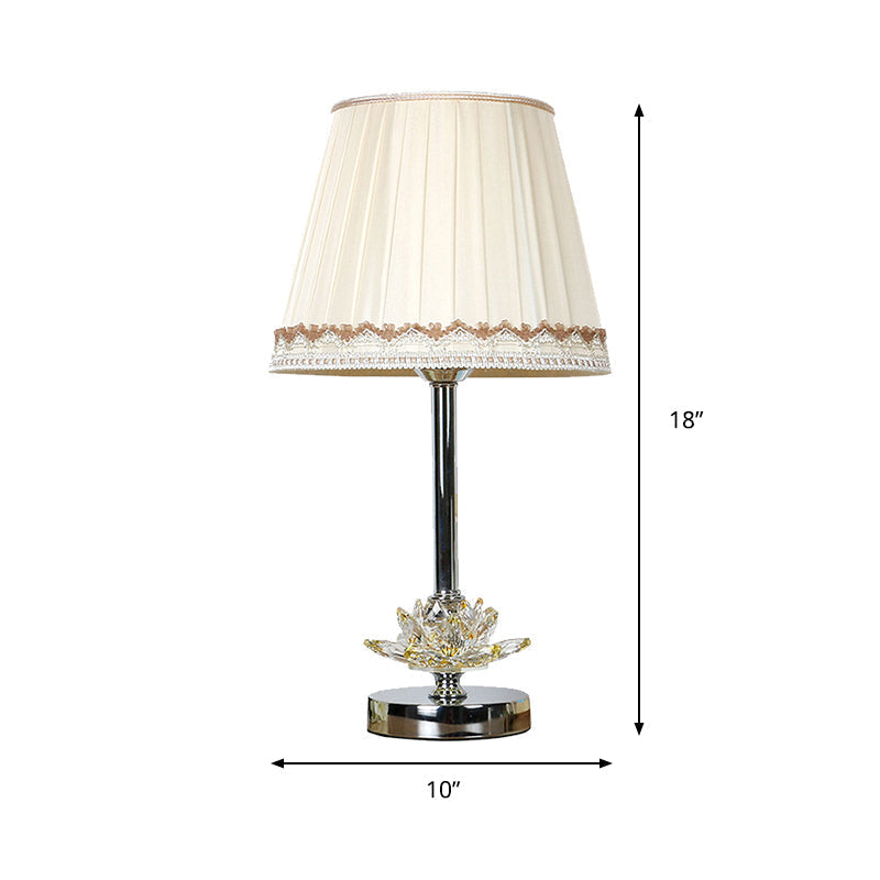 Stylish Lotus Crystal Nightstand Lamp - Modern White Conical Lighting