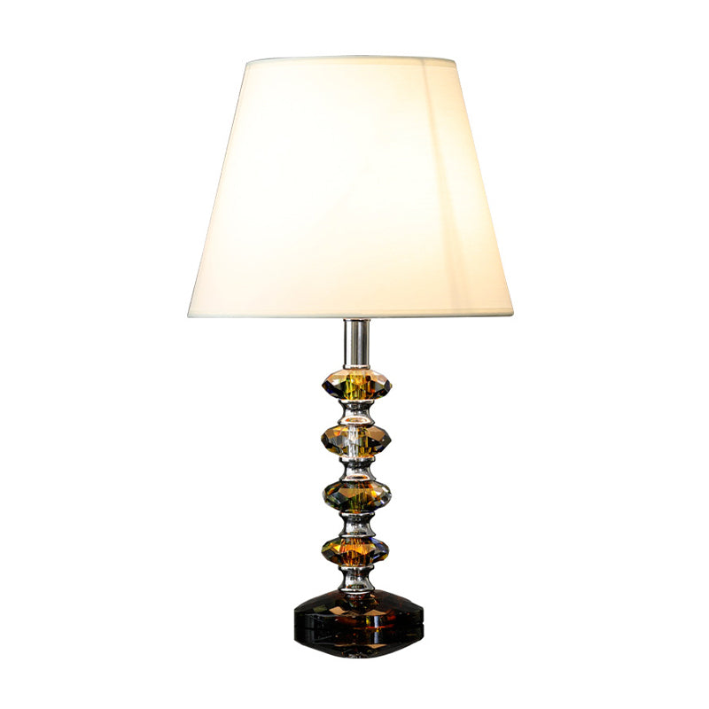 Modern Crystal Table Lamp With Tapered Fabric Shade - Perfect For Bedroom Nightstands