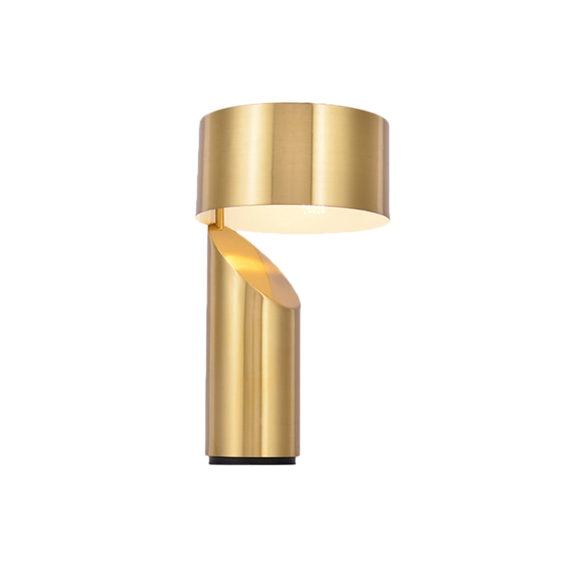 Gold Table Lamp With Drum Metal Shade - Sleek Bedroom Nightstand Lighting Solution