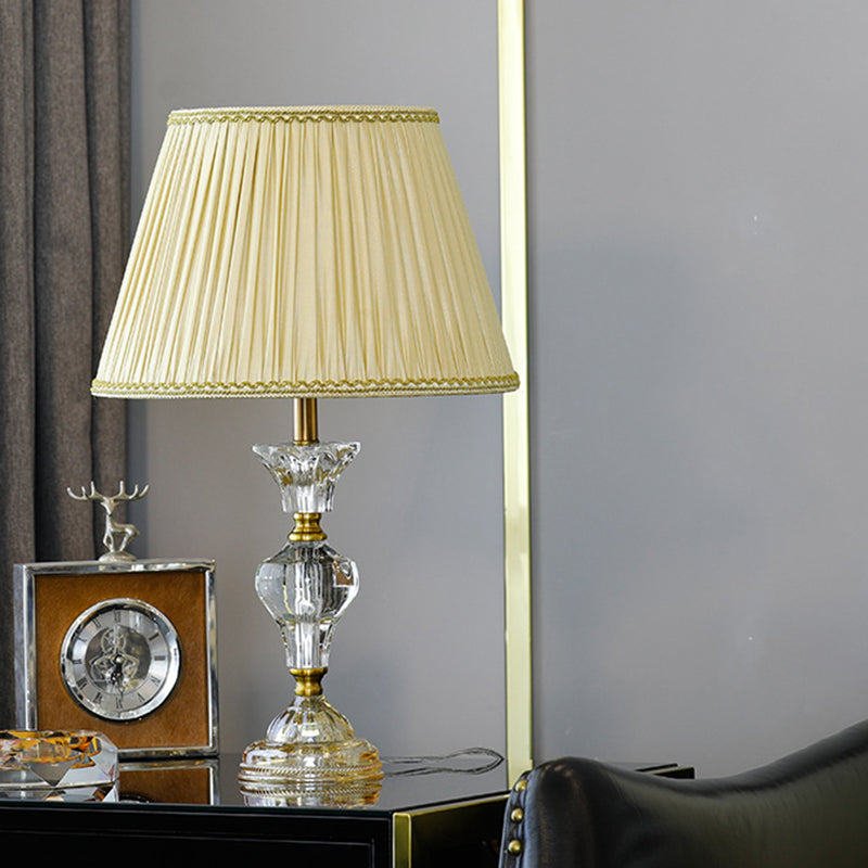 Contemporary Tapered Crystal Table Lamp With 1 Head In Beige For Living Room Lighting
