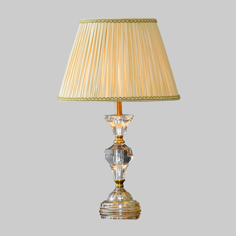 Contemporary Tapered Crystal Table Lamp With 1 Head In Beige For Living Room Lighting