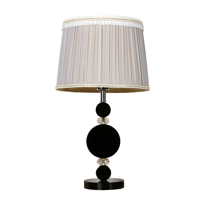Black Minimalist Bedroom Table Light With Pleated Lampshade Beveled Crystal And 1-Bulb Night