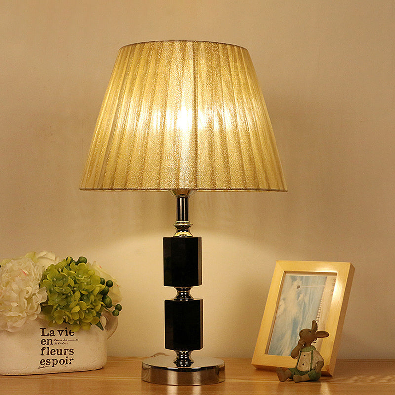 Simplicity Crystal Pleated Shade Table Lamp - 1-Light Night Lighting In Beige For Bedroom