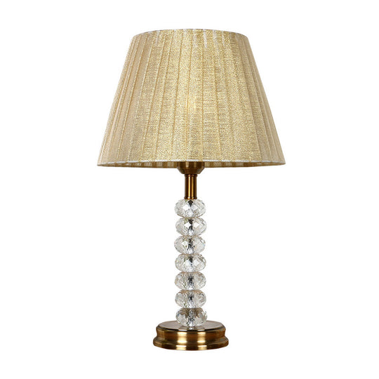 Beige Pleated Lampshade Table Lamp With Crystal Accent - Elegant Lighting For Living Room