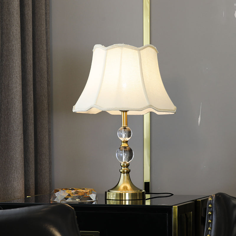 Modern White Crystal Nightstand Lamp With Fabric Shade - Perfect For Living Room