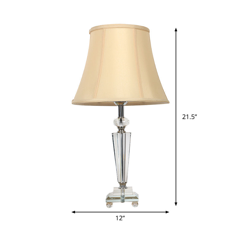 Contemporary Crystal Bell Nightstand Light - 1-Light Beige Bedside Lamp