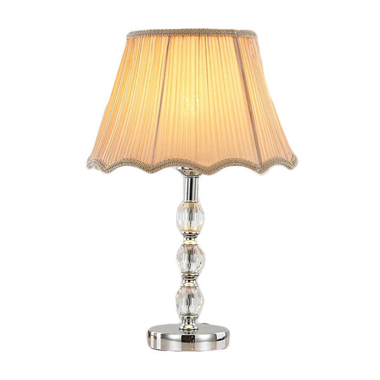 Minimalist Crystal Table Lamp - Bedroom Nightstand Light With Beige Bell Shade