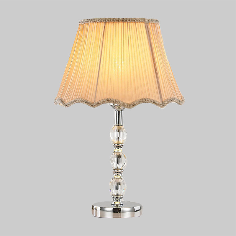 Minimalist Crystal Table Lamp - Bedroom Nightstand Light With Beige Bell Shade