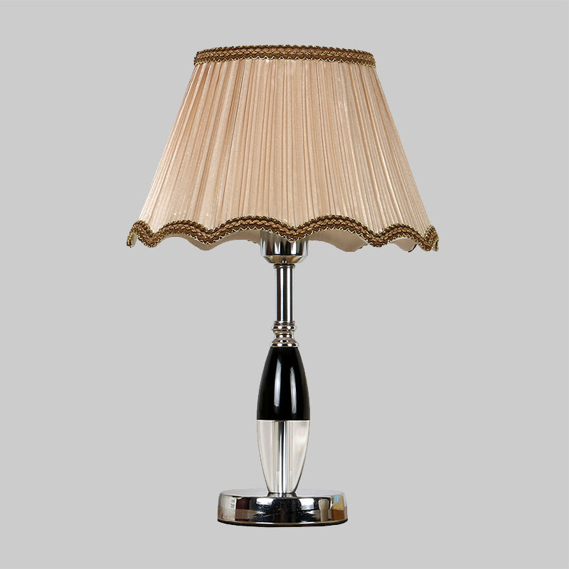 Contemporary K9 Crystal Scalloped Nightstand Lamp: 1-Bulb Beige Night Table Lighting