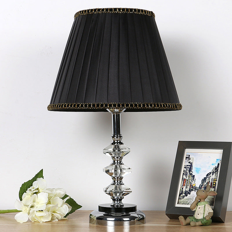Modern Black Table Lamp With Clear Crystal Shade & Night Light - Perfect For Living Room Décor