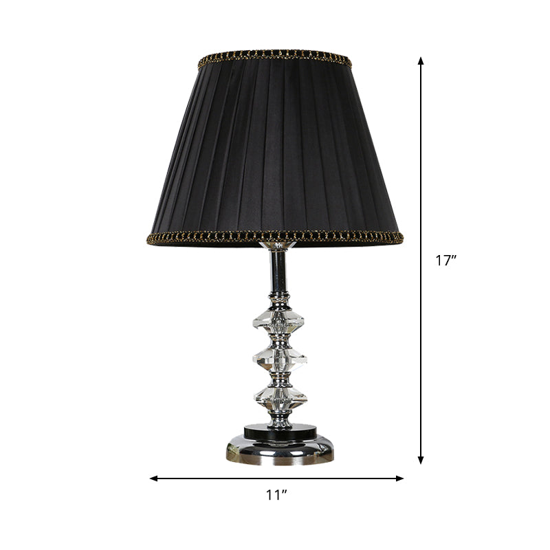 Modern Black Table Lamp With Clear Crystal Shade & Night Light - Perfect For Living Room Décor