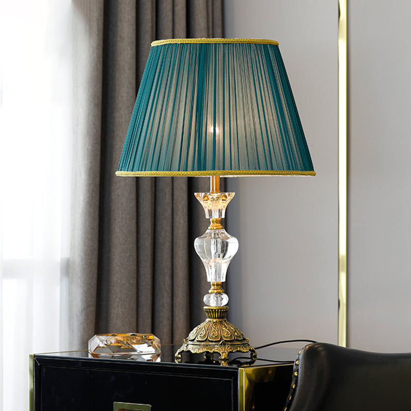 Modern Crystal Gold Nightstand Light With Tapered Design And Urn-Shaped Base
