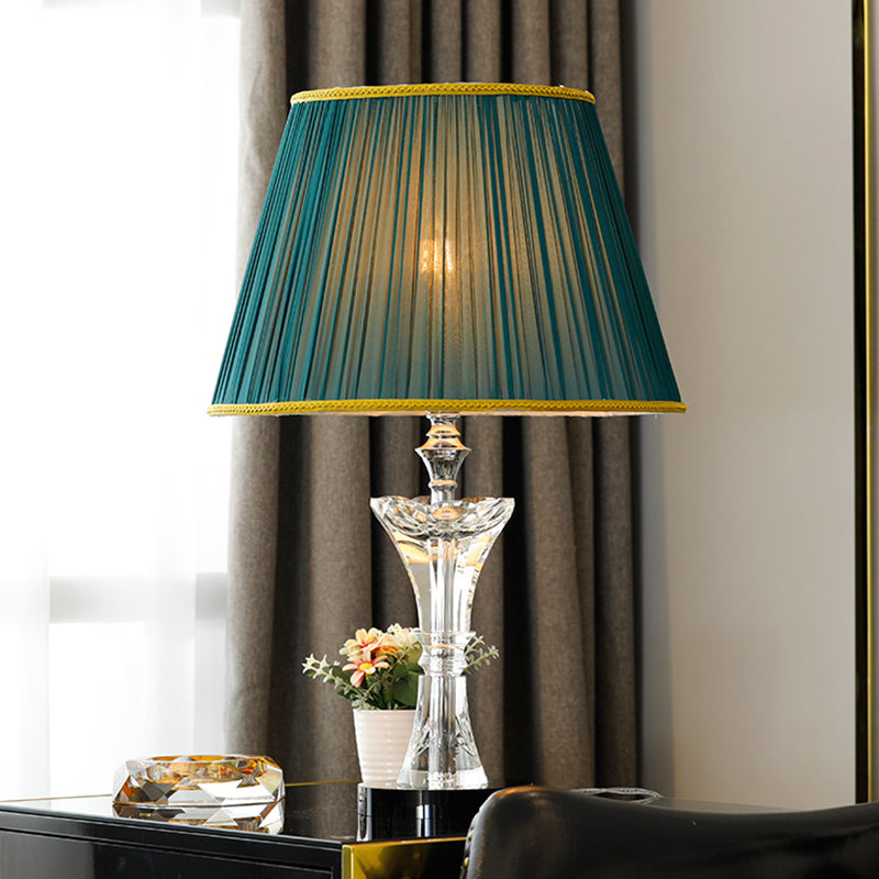 Contemporary Green Cone Table Lamp With K9 Crystal Night Lighting & Faux-Braided Detailing