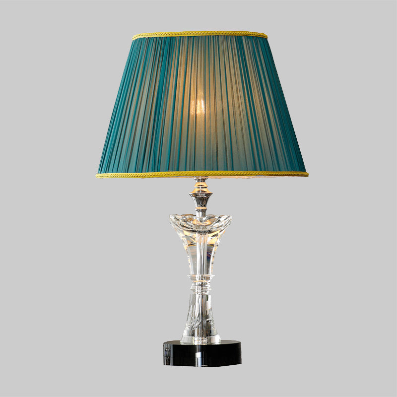 Contemporary Green Cone Table Lamp With K9 Crystal Night Lighting & Faux-Braided Detailing