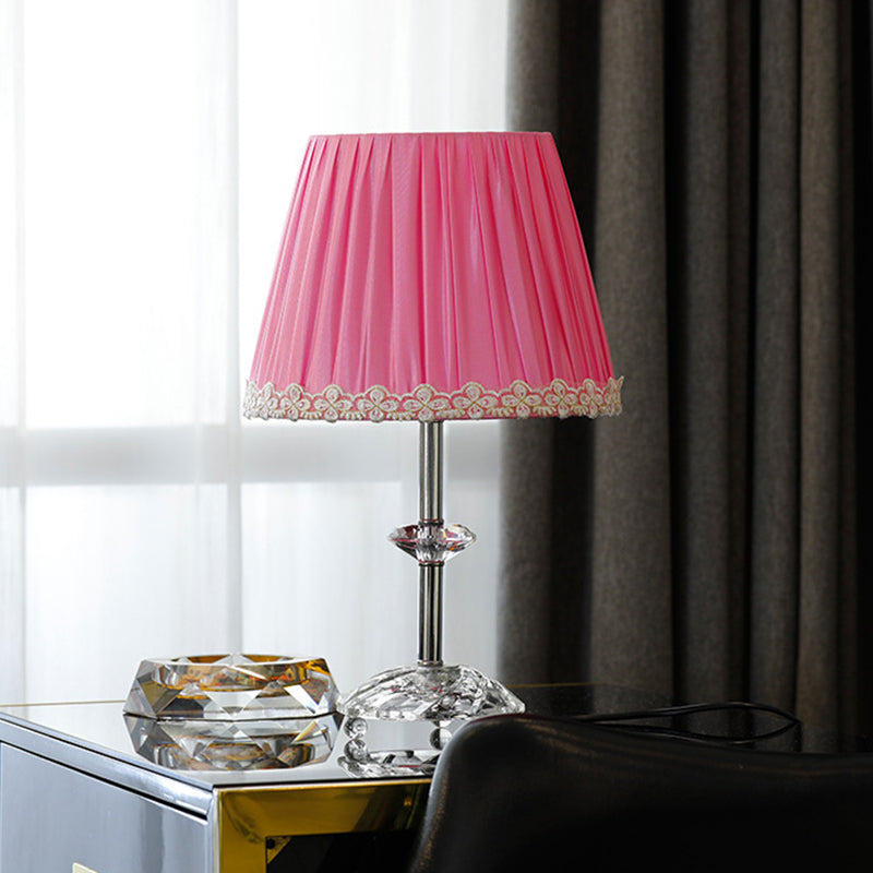 Empire Shade Crystal Nightstand Lamp - Simplicity Pink 1-Light Table Light For Living Room